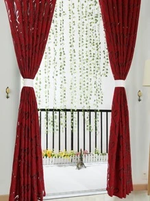 葉子圖案單面板透明窗簾，現代滌綸濾光隱私透明窗簾適用於客廳和臥室 - 紅色 - 查看 7