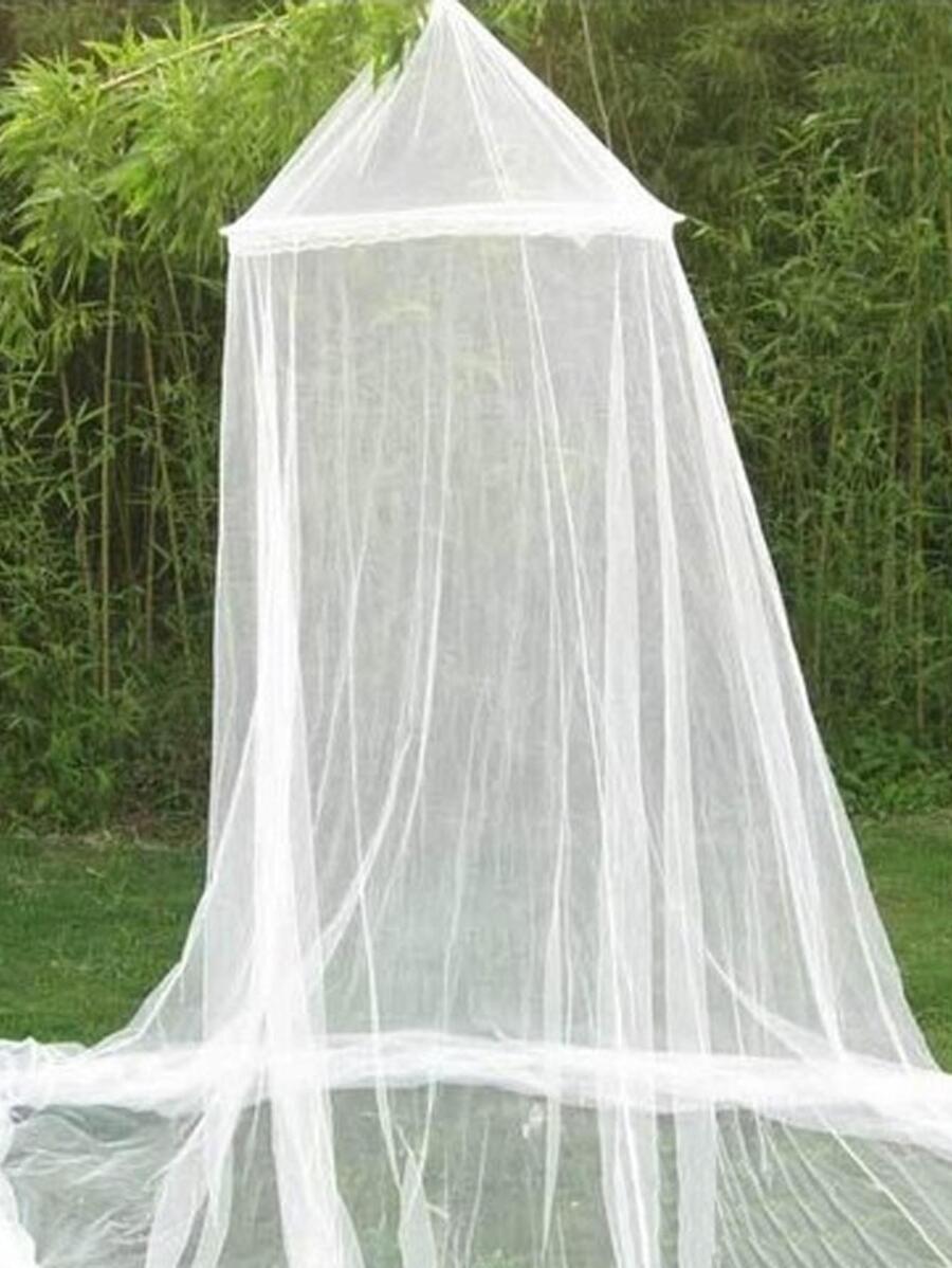 1pc Plain Color Simple Mosquito Net, White Polyester Bed Canopy For Household - White - View 1