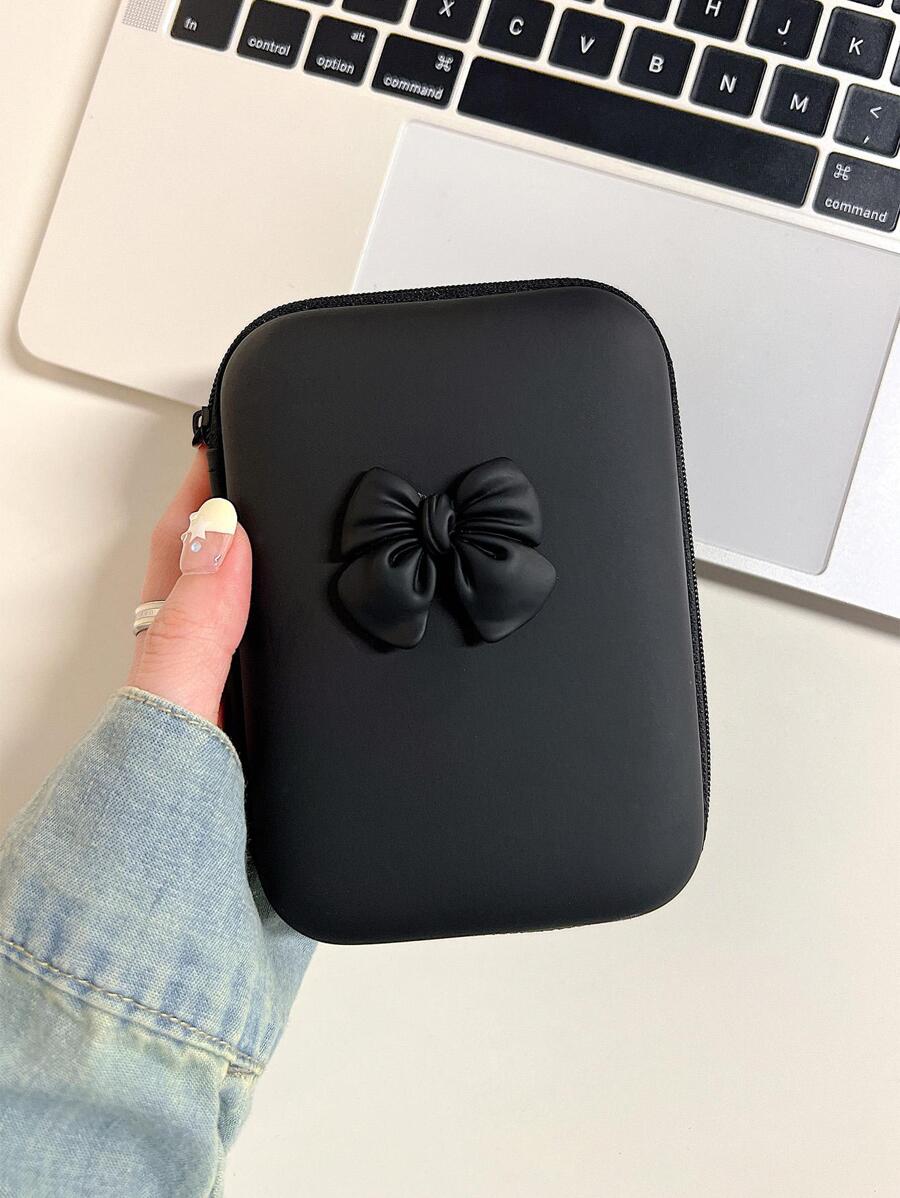 EVA Bow Decor Data Cable Storage Bag - Black - View 1