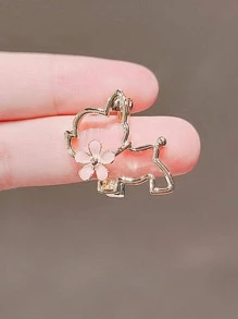 Flower Decor Dog Design Brooch Valentines,Mom,Mother,Mother's Day,Gift - Gold - View 2