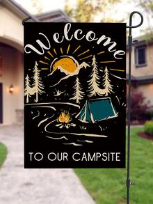 1pc Polyester Garden Flag, Modern Tree & Letter Graphic Yard Flag For Home - Multicolor - View 4