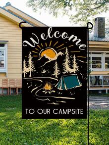 1pc Polyester Garden Flag, Modern Tree & Letter Graphic Yard Flag For Home - Multicolor - View 2