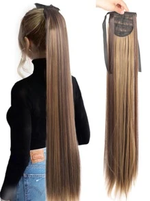 合成长直发夹尾假发马尾辫假发带发夹马尾接发女士头饰 - 間色 - 查看 1