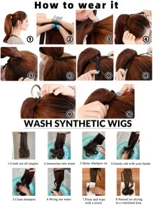 合成长直发夹尾假发马尾辫假发带发夹马尾接发女士头饰 - 間色 - 查看 5