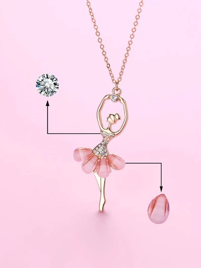 1 Máy Tính Cô Gái Múa Ba Lê Thiết Kế Vòng Cổ Hợp Kim Kẽm Với Nhựa Đính Kim Cương Giả Trang Trí, Đồ Trang Sức Dễ Thương Cho Bé Gái