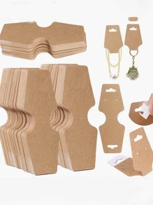 50張素色可折疊首飾收納卡，家用簡約紙質首飾展示卡 - 卡其色 - 查看 1