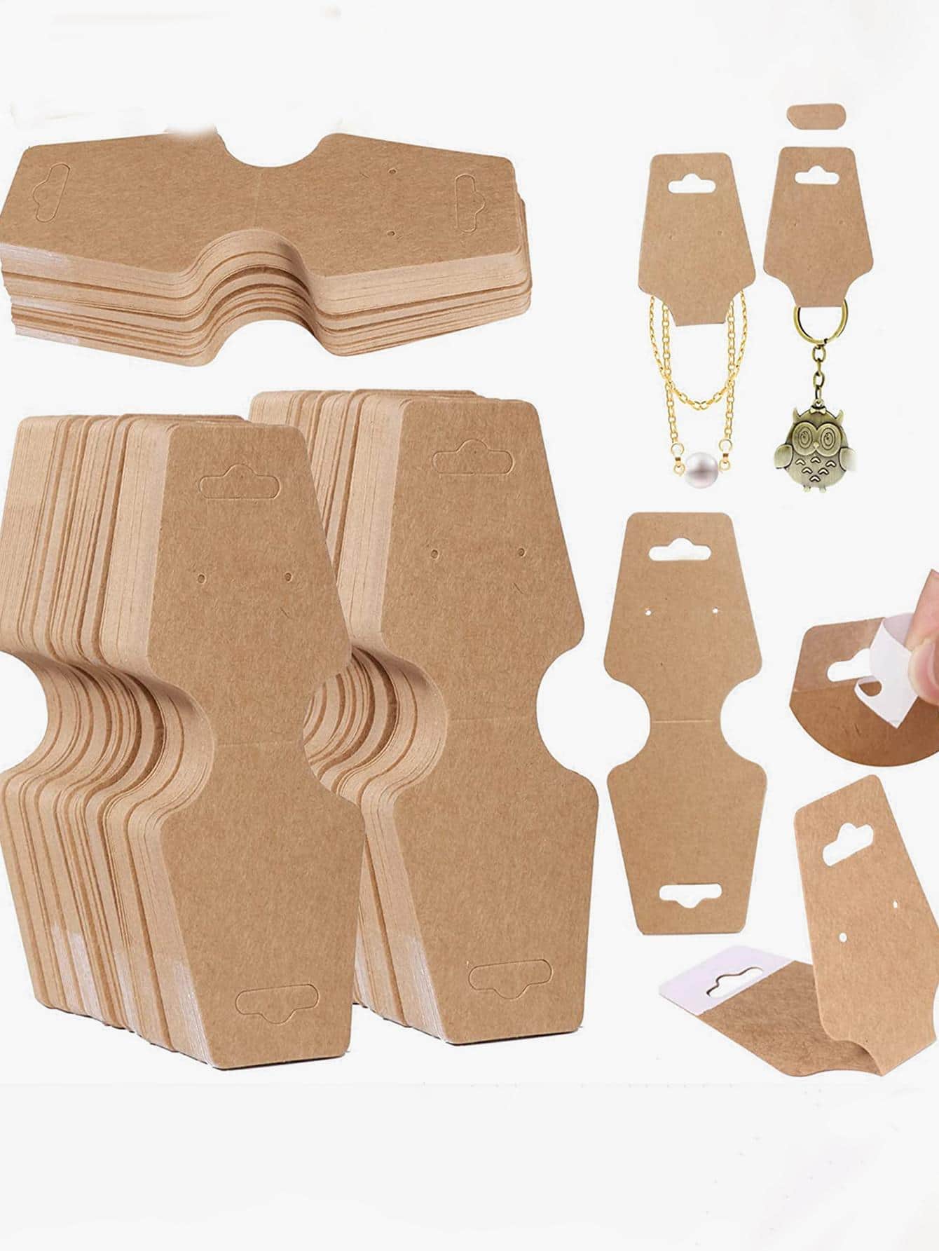 50張素色可折疊首飾收納卡，家用簡約紙質首飾展示卡 - 卡其色 - 查看 1