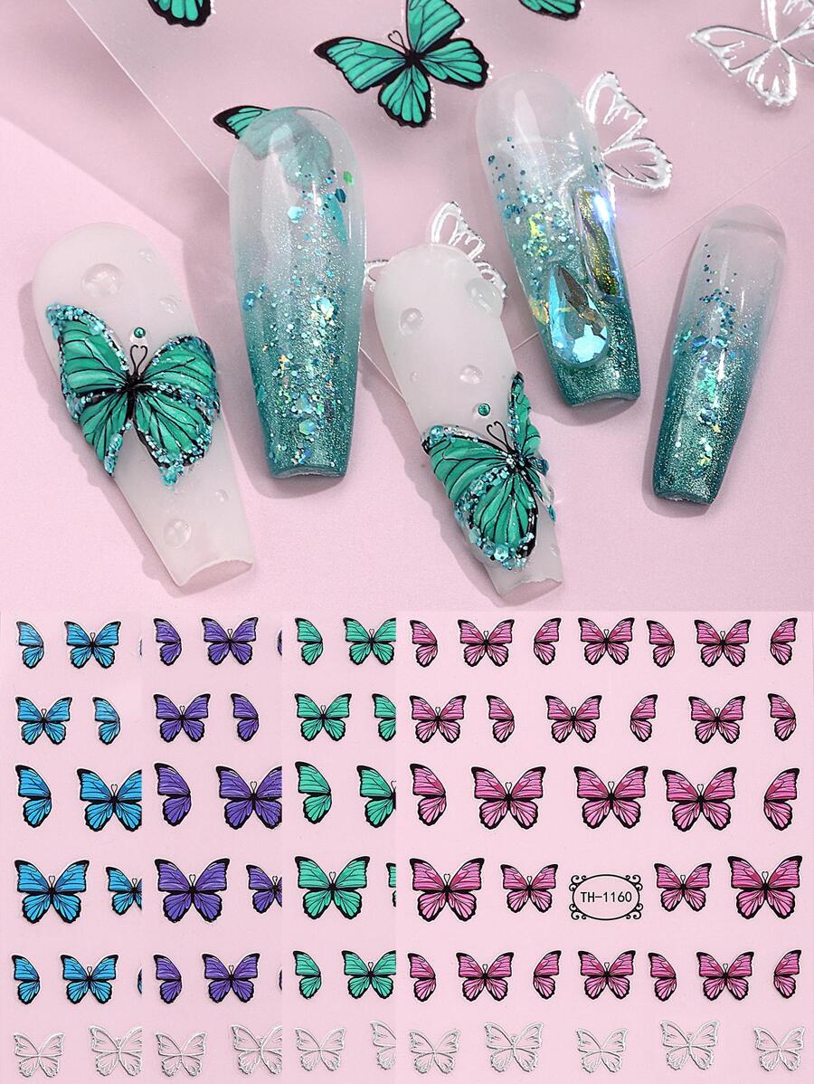 Beauty Sticker 4入組蝴蝶設計多色藝術銀箔diy美甲沙龍裝飾美甲貼紙 - 彩色 - 查看 1