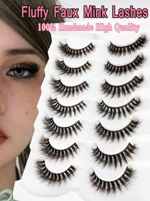 Lông Mi Giả, 7 Cặp Lông Mi Giả Dài Tự Nhiên Faux Mink Fluffy Lash Soft Full Dày Wispy Eye Faux Mink Lashes Trang Điểm Lông Mi Giả - màu đen - Xem 3