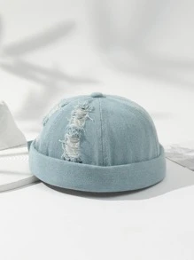 1pc Men Solid Color Distressed Water-Wash Vintage Adjustable Flat Cap Suitable For Daily Wear And Street Style - Baby Blue - View 3