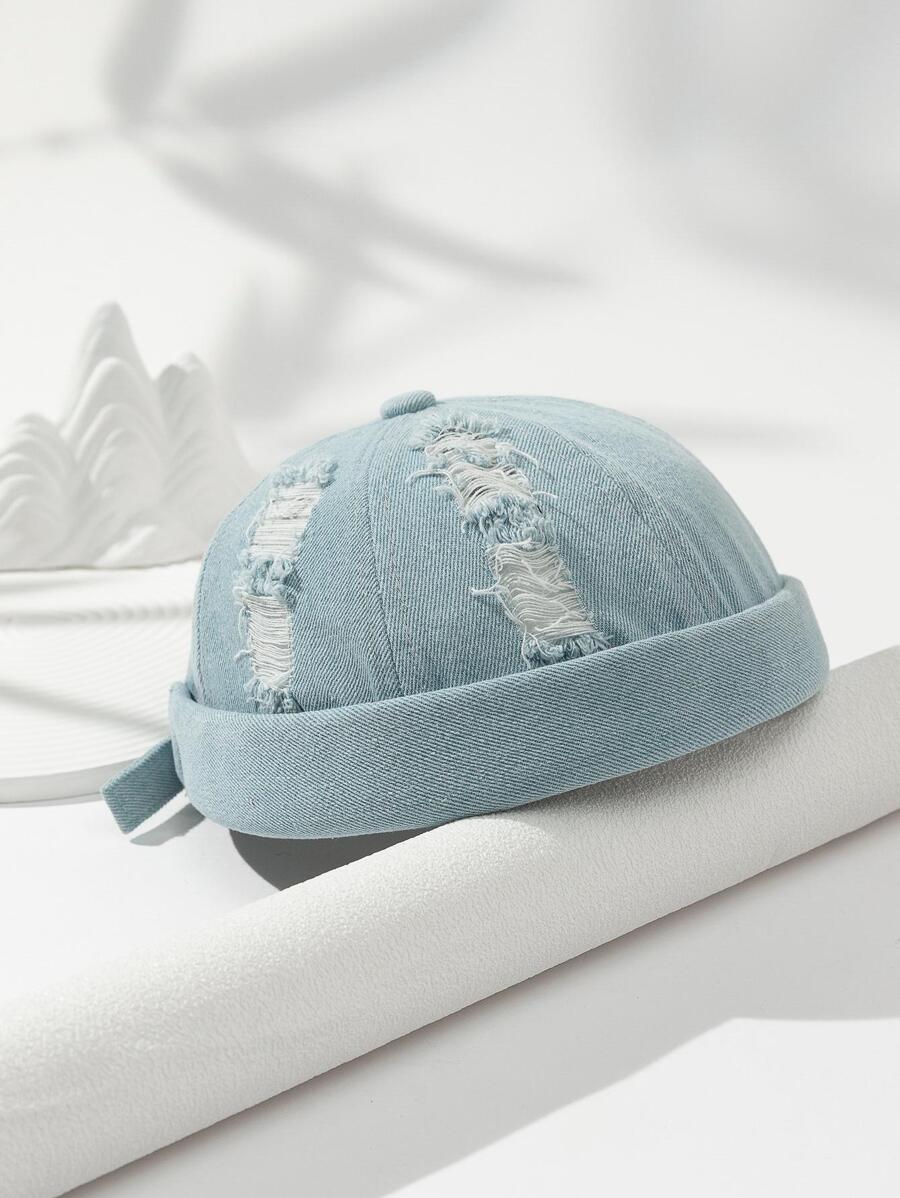 1pc Men Solid Color Distressed Water-Wash Vintage Adjustable Flat Cap Suitable For Daily Wear And Street Style - Baby Blue - View 1