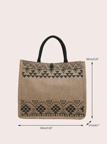 Geometric Graphic Tote Bag Vacation Style - Khaki - View 5
