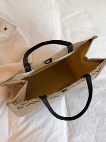 Geometric Graphic Tote Bag Vacation Style - Khaki - View 6