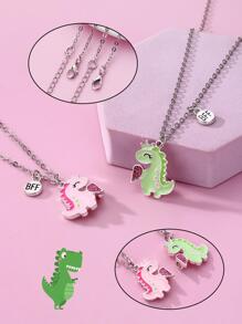 2pcs/set Dinosaur Element Zinc Alloy Colored Oil Droplet Magnet Clasp Necklace For Girls, Suitable For Best Friends' Daily Wear