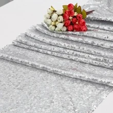 1 件銀色亮片桌布,非常適合派對、晚宴、宴會、假期、婚禮紀念日、展覽和甜點桌 - 銀色 - 查看 2