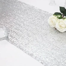 1 件銀色亮片桌布,非常適合派對、晚宴、宴會、假期、婚禮紀念日、展覽和甜點桌 - 銀色 - 查看 9