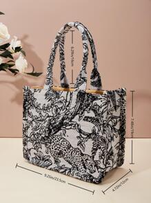 大容量托特包隨機圖案雙把手 - 灰色 - 查看 5