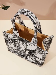 大容量托特包隨機圖案雙把手 - 灰色 - 查看 4