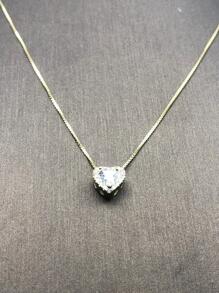 1入組純銀心形吊墜項鍊帶鑽石鑲嵌,時尚&多用途女性高端婚禮首飾類項鍊 - 金色 - 查看 3
