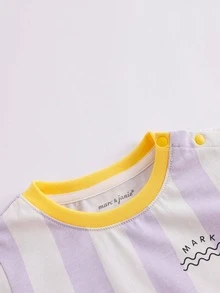 Baby Striped & Letter Graphic Romper - Multicolor - View 3