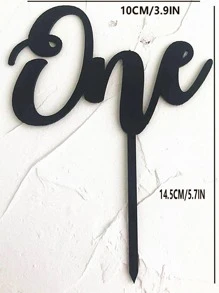 1入組字母“ONE”丙烯酸蛋糕插旗，用於洗禮慶典 - 黑色 - 查看 2