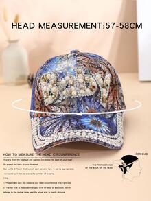 Mujer 1 pieza Gorra de béisbol con patrón de flor con perla artificial & con diseño de diamante de imitación exquisito para decoración diaria - Multicolor - Ver 6