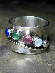1pc Fashion Stainless Steel Rhinestone Decor Ring For Women For Daily Decoration - Antique Silver - View 1