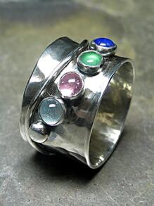 1pc Fashion Stainless Steel Rhinestone Decor Ring For Women For Daily Decoration - Antique Silver - View 2