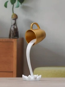 1 pieza Objeto decorativo de poliresina, diseño de taza de café metálica creativa como objeto de decoración para el hogar, mejor regalo - Multicolor - Ver 2