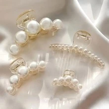 4pcs French Faux Pearl Hair Claw Clip White Elegant Non-Slip Strong Hold Grip Hair Jaw Clip For Thick Hair Accessories Hair Clips Hair Clamps Hair Clutch