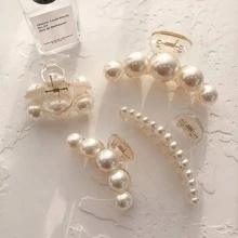 4pcs French Faux Pearl Hair Claw Clip White Elegant Non-Slip Strong Hold Grip Hair Jaw Clip For Thick Hair Accessories Hair Clips Hair Clamps Hair Clutch
