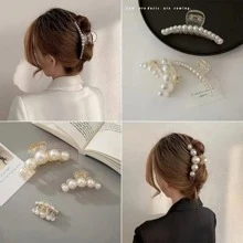 4pcs French Faux Pearl Hair Claw Clip White Elegant Non-Slip Strong Hold Grip Hair Jaw Clip For Thick Hair Accessories Hair Clips Hair Clamps Hair Clutch