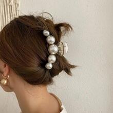 4pcs French Faux Pearl Hair Claw Clip White Elegant Non-Slip Strong Hold Grip Hair Jaw Clip For Thick Hair Accessories Hair Clips Hair Clamps Hair Clutch