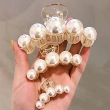 4pcs French Faux Pearl Hair Claw Clip White Elegant Non-Slip Strong Hold Grip Hair Jaw Clip For Thick Hair Accessories Hair Clips Hair Clamps Hair Clutch