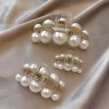 4pcs French Faux Pearl Hair Claw Clip White Elegant Non-Slip Strong Hold Grip Hair Jaw Clip For Thick Hair Accessories Hair Clips Hair Clamps Hair Clutch