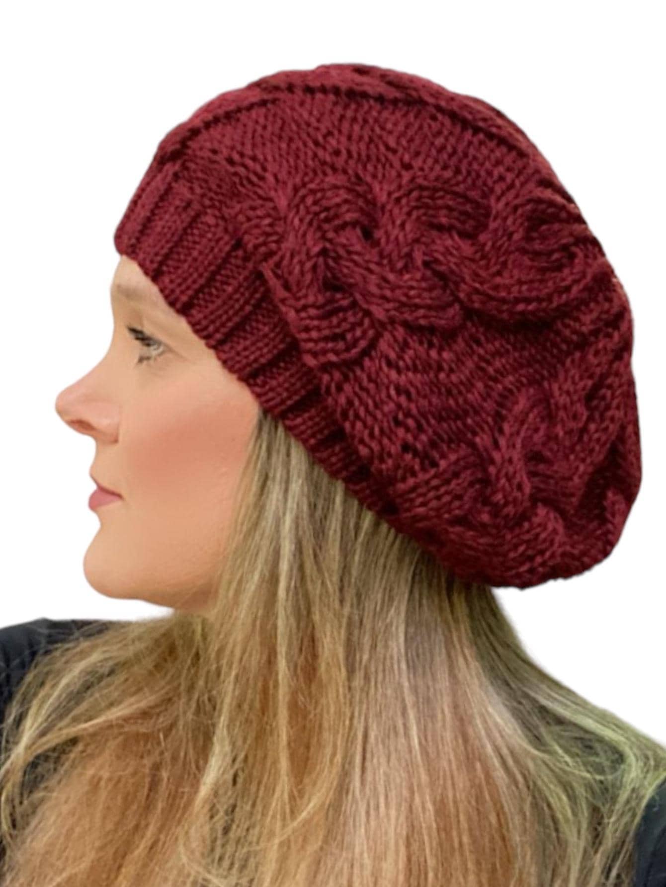 Women Beanie Hat - Burgundy - View 1