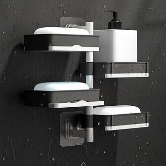 1入組PP肥皂盒，每日雙色可旋轉壁掛式浴室肥皂盒架