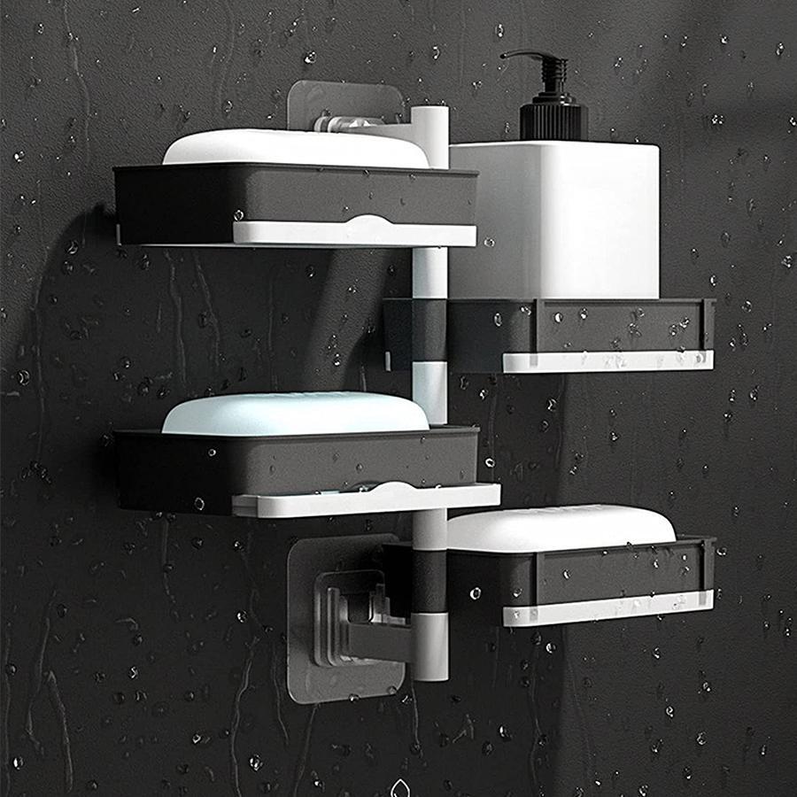 1入組PP肥皂盒，每日雙色可旋轉壁掛式浴室肥皂盒架 - 灰色 - 查看 1