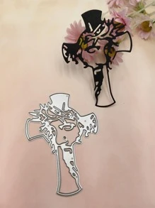 1pc Stainless Steel Cutting Die, Creative Silver Figure Design DIY Etched Stencil Craft Die For DIY Craft, Scrapbooking