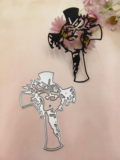 1pc Stainless Steel Cutting Die, Creative Silver Figure Design DIY Etched Stencil Craft Die For DIY Craft, Scrapbooking