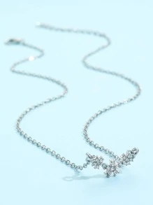 1pc Exquisite Zinc Alloy Rhinestone Flower Pendant Necklace For Women For Daily Decoration Valentines,Mom,Mother,Mother's Day,Gift - Silver - View 3