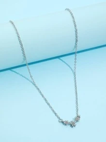 1pc Exquisite Zinc Alloy Rhinestone Flower Pendant Necklace For Women For Daily Decoration Valentines,Mom,Mother,Mother's Day,Gift - Silver - View 2