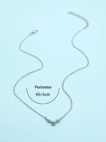 1pc Exquisite Zinc Alloy Rhinestone Flower Pendant Necklace For Women For Daily Decoration Valentines,Mom,Mother,Mother's Day,Gift - Silver - View 5