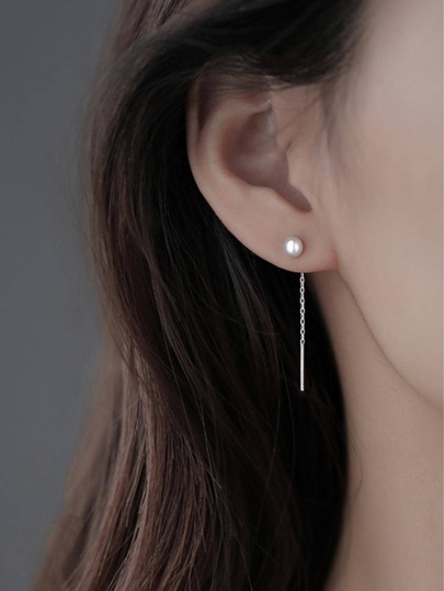 Faux Pearl Decor Threader Earrings