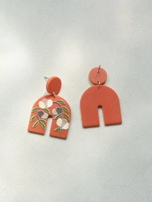 1pair Fashion Leaf Pattern Geometric Drop Earrings For Women For Daily Decoration - Orange - View 3