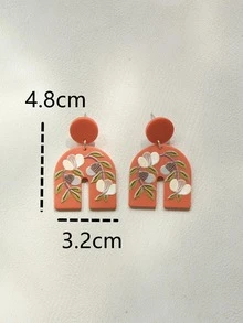 1pair Fashion Leaf Pattern Geometric Drop Earrings For Women For Daily Decoration - Orange - View 4
