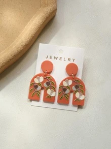 1pair Fashion Leaf Pattern Geometric Drop Earrings For Women For Daily Decoration - Orange - View 1