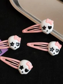 4件套女士Y2K树脂趣味骷髅幽灵发夹，适合日常佩戴和角色扮演配饰，可爱骷髅情人节爪夹发夹，发卡，学校用品，万圣节配饰，发夹，头部配饰 - 粉色 - 查看 3