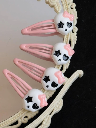 4pcs/Set Women's Y2k Resin Funny Skeleton & Ghost Hair Clips, Suitable For Daily Wear And Costume Accessories Cute Skull Valentine's Day Valentines Claw Clips Hair Claws Hair Barrettes, School Stuff, Halloween Accessories, Hairpin