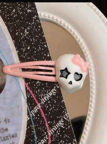 4件套女士Y2K树脂趣味骷髅幽灵发夹，适合日常佩戴和角色扮演配饰，可爱骷髅情人节爪夹发夹，发卡，学校用品，万圣节配饰，发夹，头部配饰 - 粉色 - 查看 6